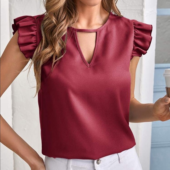 Boho notched ruffle trim blouse - Picture 1 of 4